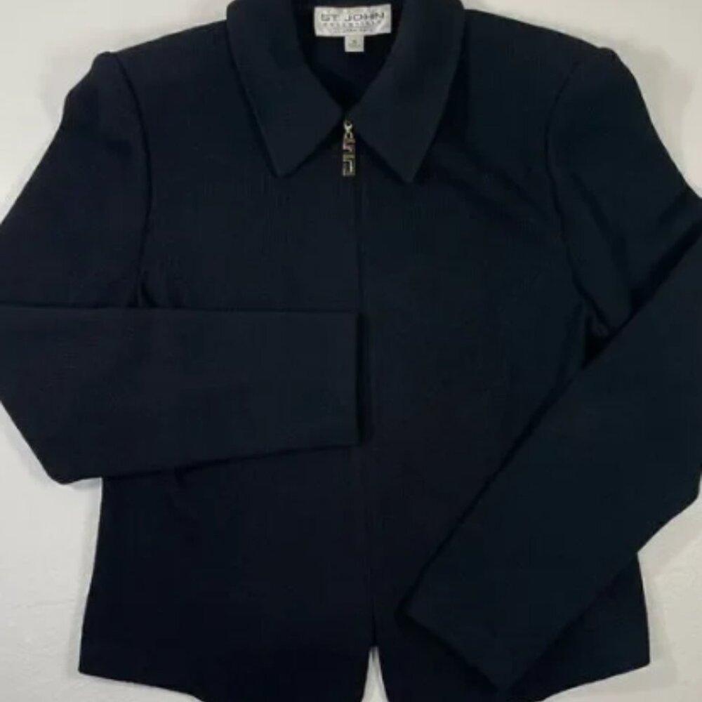 St. John Essentials By Marie Gray Womens Size 10 Black Zip Up Blazer